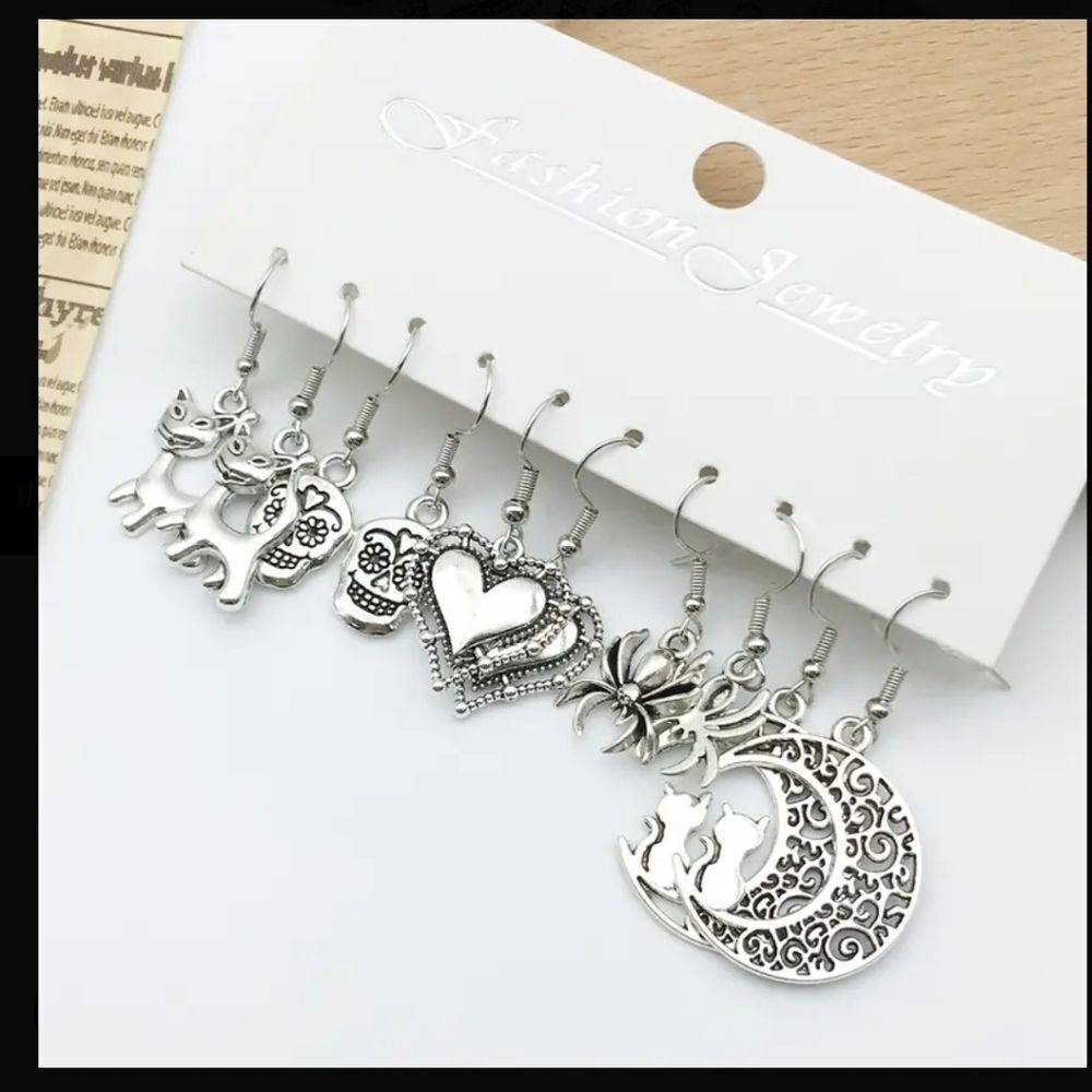cat heart skull moon spider earrings bundle